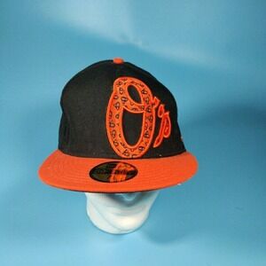 New Era 59Fifty Hat Mens 7 5/8 Black Fitted Baltimore Orioles Embroidered Sports
